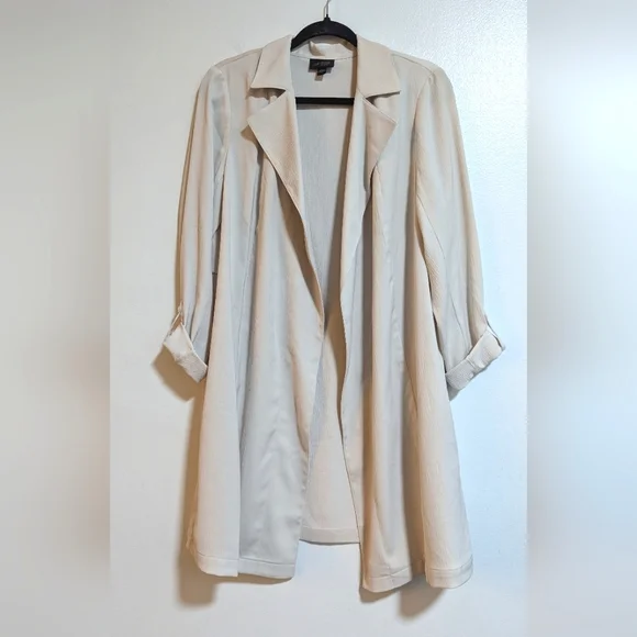 J. Jill Beige Wearever Draped Open Front Light Weight Trench Jacket Small - Picture 2 of 8